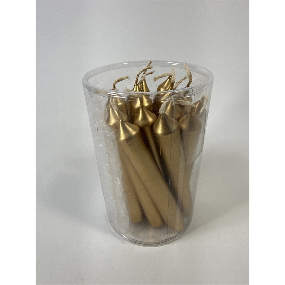 Vtg Lot Of 14 Gold Mini Taper Candles 4” Made Hong Kong Kitschy Spellcore E2